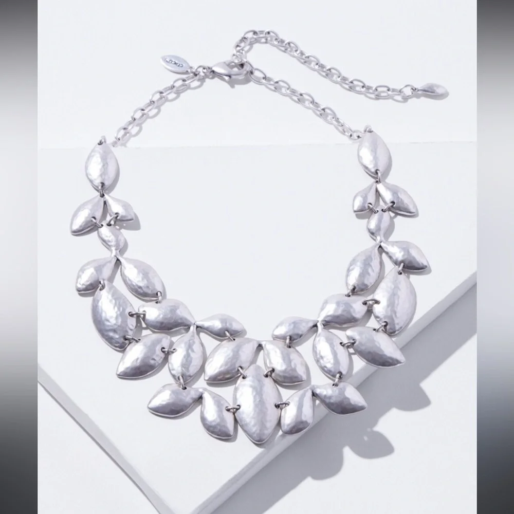 Chico's Silver Tone Leaf Bib Necklace